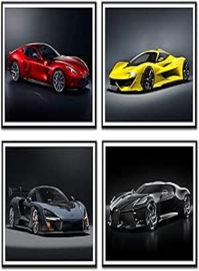 Car Poster Lamborghini Mclaren Ferrari Bugatti Sports Canvas Wall art Posters Supercar Decor for Boys Room Bedroom Set of 4 Unframed (8x10 in)
