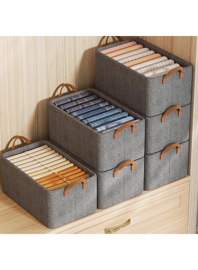 JD FRESH JD FRESH 8 Pcs Woven Cloth Organizer for Storage/Foldable Wardrobe Organizer with Durable Handles/Wardrobe Organizer for Storage/Clothes Baskets for Organizing Shirts/Pants/Jeans/Dress/Sweaters (Grey)  - Image 1