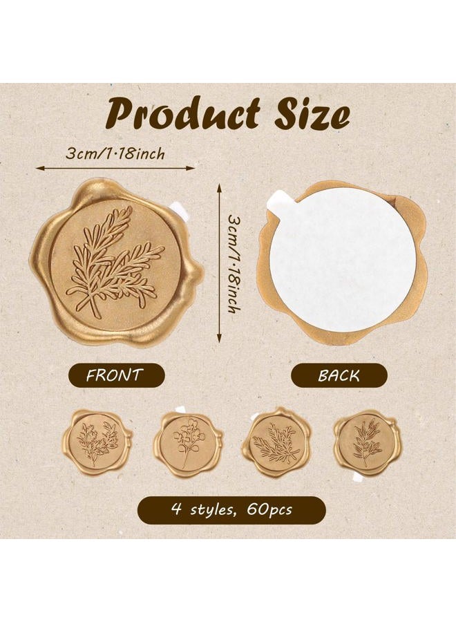 WSICSE 60Pcs Wax Seal Stickers, Wedding Invitation Envelope Seal Stickers Adhesive Backed Light Gold for Wedding, Party,Christmas, Gift Wrapping (4 Leaf Styles) - Image 2