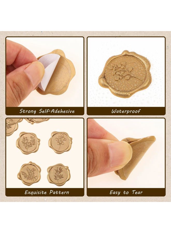 WSICSE 60Pcs Wax Seal Stickers, Wedding Invitation Envelope Seal Stickers Adhesive Backed Light Gold for Wedding, Party,Christmas, Gift Wrapping (4 Leaf Styles) - Image 3