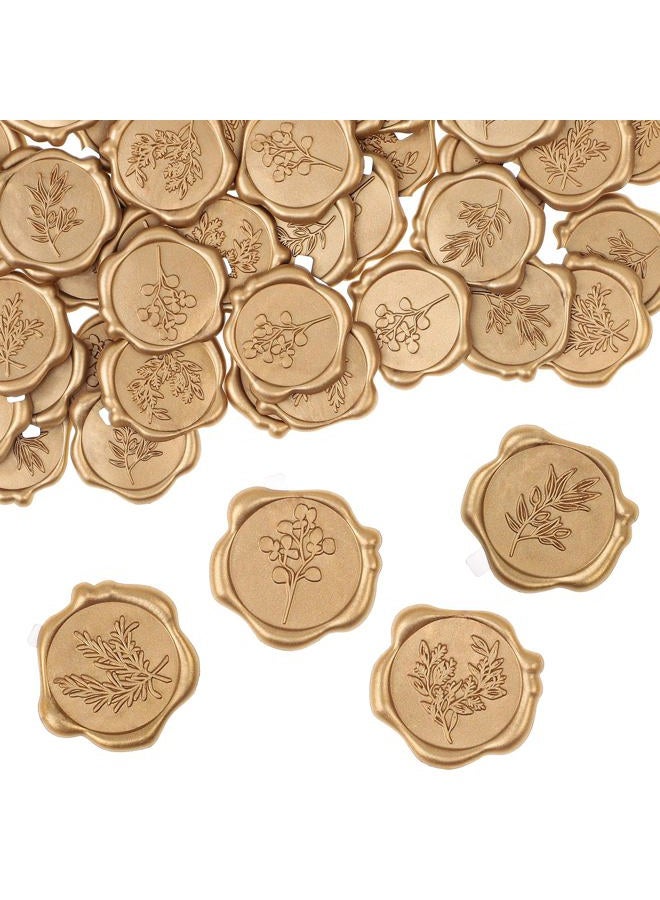WSICSE 60Pcs Wax Seal Stickers, Wedding Invitation Envelope Seal Stickers Adhesive Backed Light Gold for Wedding, Party,Christmas, Gift Wrapping (4 Leaf Styles) - Image 1