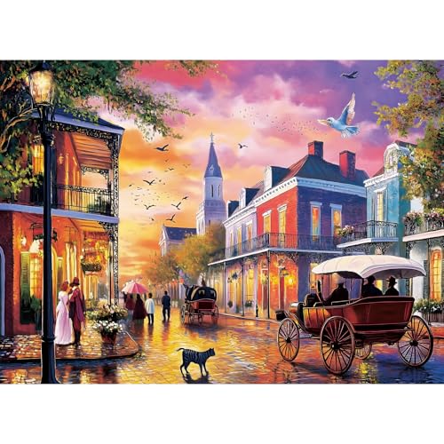 VOLUVOLU 500 Pieces Carriage Puzzles for Adults Evening Street Puzzle for Adults Seniors Retro Style Puzzle 500 Pieces Gift for Birthday Home Decor Fun for Family Entertainment205 15 in - Image 1