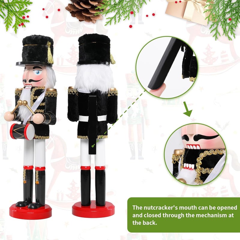 Vipush Christmas Wooden Nutcracker Soldier - 15 Inch The Drummer Dressed in Black Figure Ornament Desktop Xmas Puppet Decor Doll Pendant for Party Store Home - Image 4