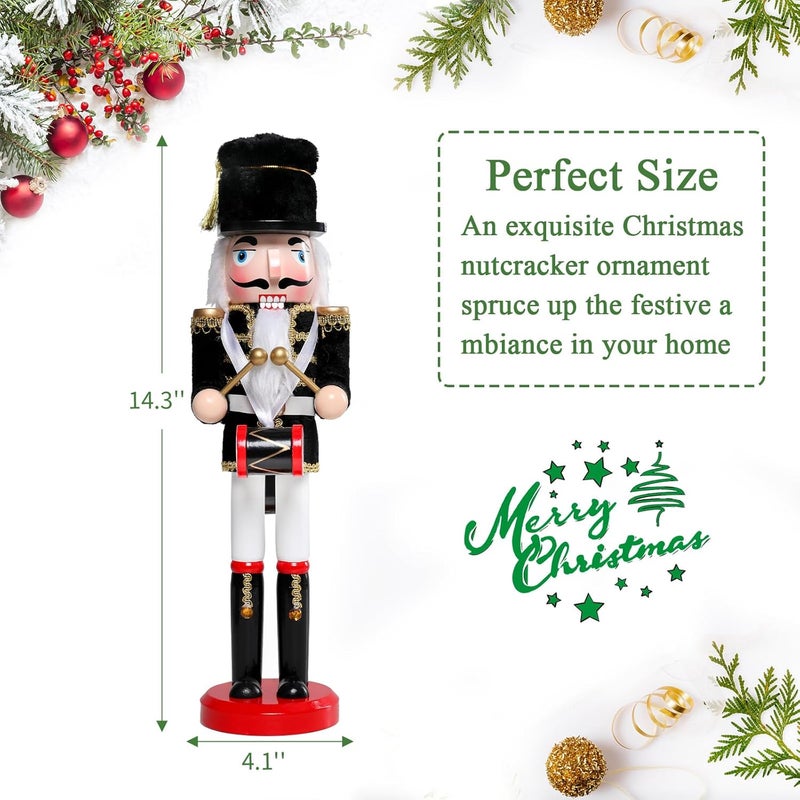 Vipush Christmas Wooden Nutcracker Soldier - 15 Inch The Drummer Dressed in Black Figure Ornament Desktop Xmas Puppet Decor Doll Pendant for Party Store Home - Image 2