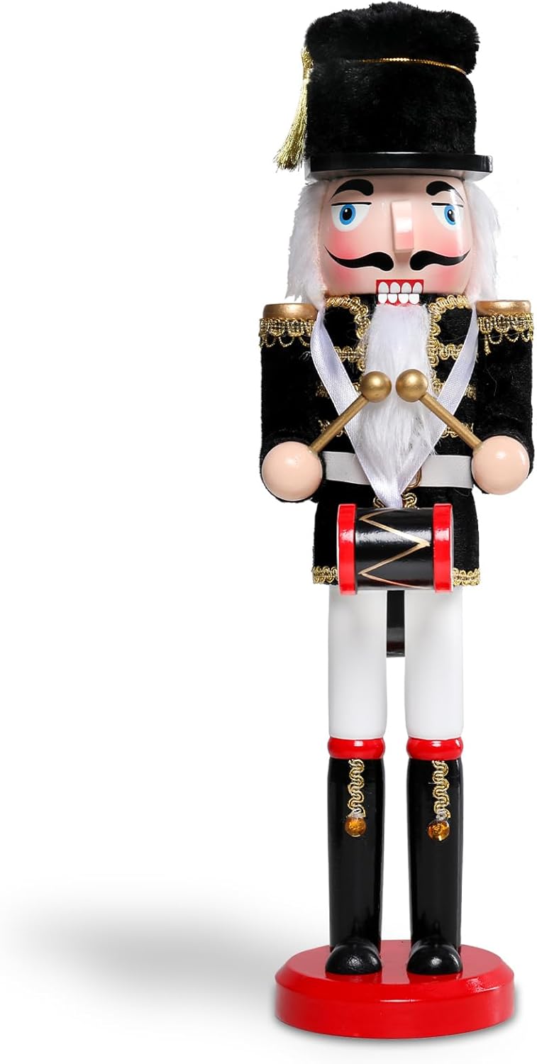 Vipush Christmas Wooden Nutcracker Soldier - 15 Inch The Drummer Dressed in Black Figure Ornament Desktop Xmas Puppet Decor Doll Pendant for Party Store Home - Image 1
