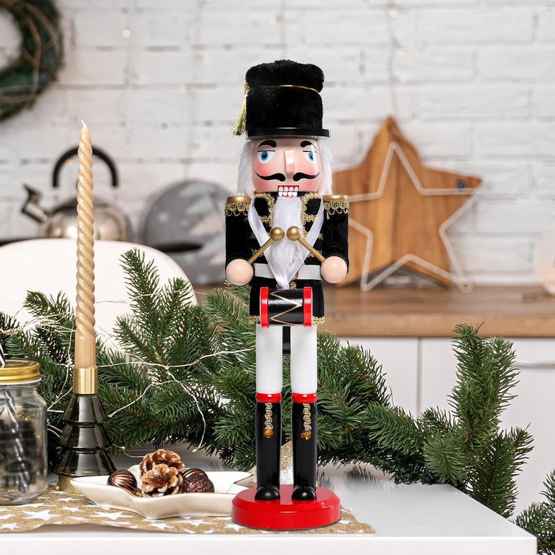 Vipush Christmas Wooden Nutcracker Soldier - 15 Inch The Drummer Dressed in Black Figure Ornament Desktop Xmas Puppet Decor Doll Pendant for Party Store Home - Image 5