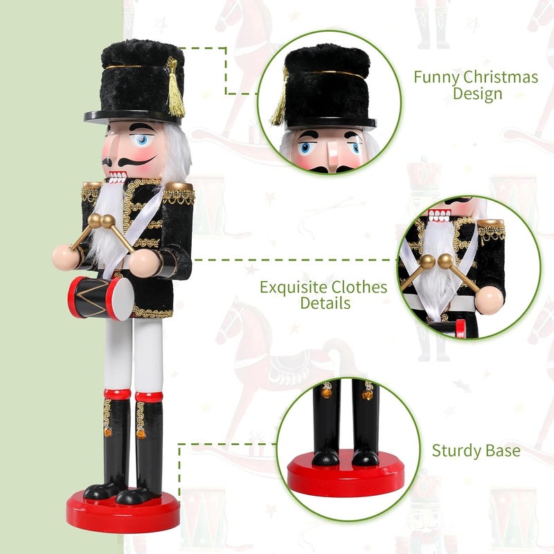 Vipush Christmas Wooden Nutcracker Soldier - 15 Inch The Drummer Dressed in Black Figure Ornament Desktop Xmas Puppet Decor Doll Pendant for Party Store Home - Image 3