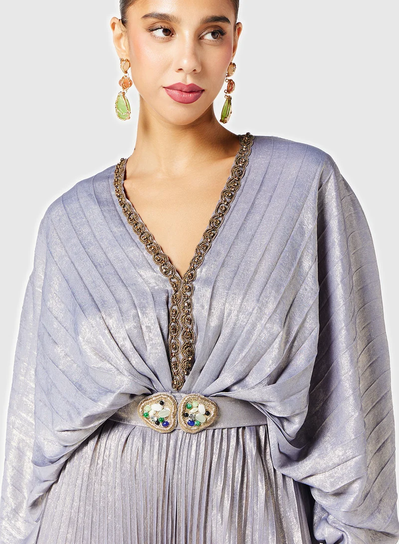 Threadz by Ajooni Embellished Neck Kimono Dress