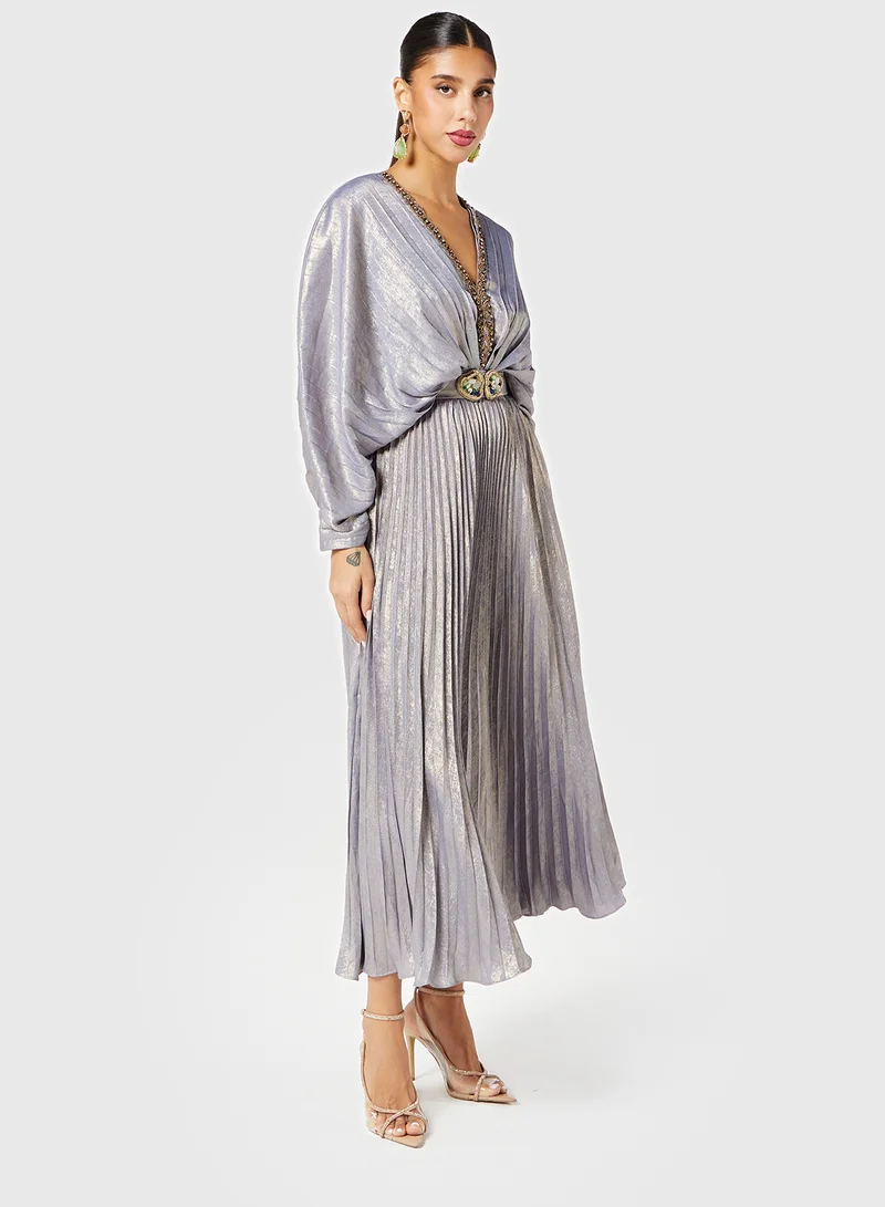 Threadz by Ajooni Embellished Neck Kimono Dress