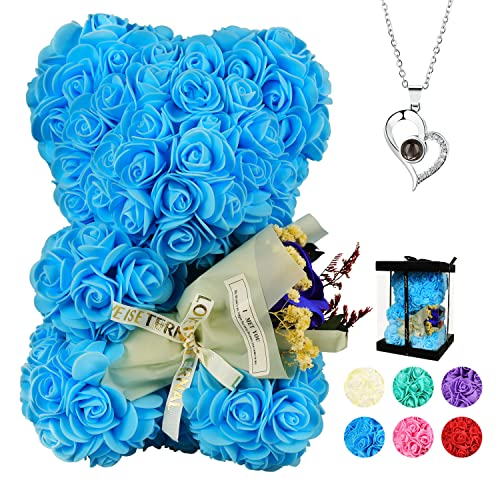 K KYMAKE Mothers Day Mom Gifts for Mom,Flowers Gifts for Women Girlfriend Wife Grandma Friends Sister Her,Artificial Flowers Teddy Bear with Bouquet,Greeting Card,Mother's Day Birthday Christmas - Image 1
