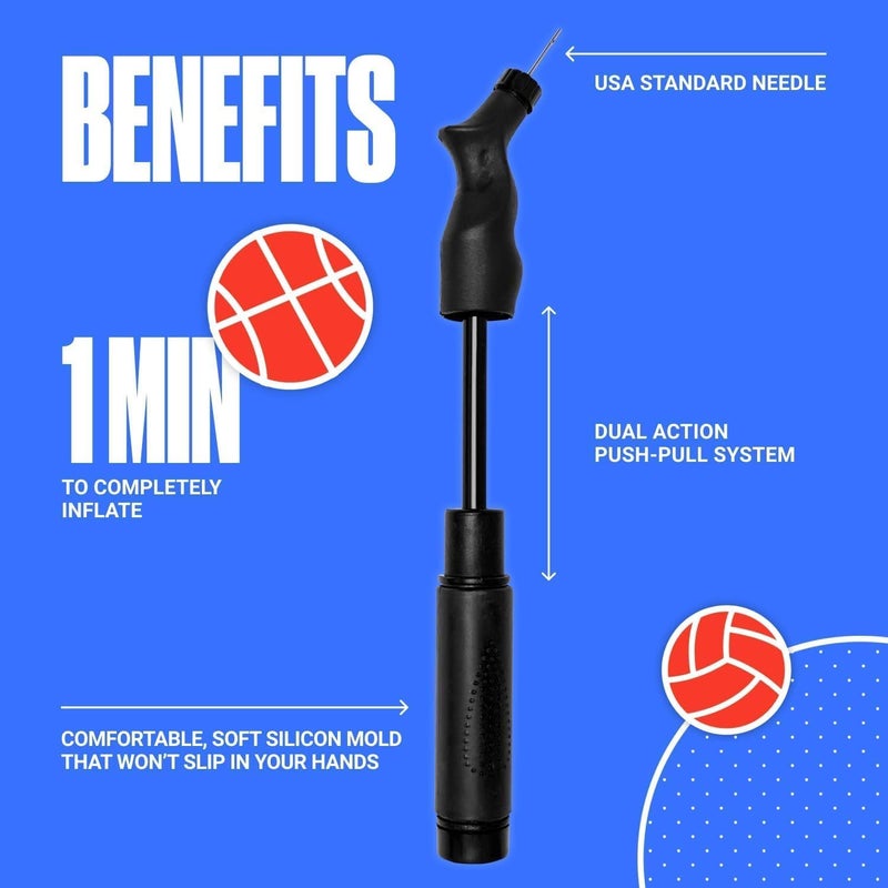 SPORTBIT Ball Pump for Sports Balls - Push & Pull Inflating System - Hand Pump for All Exercise Balls - Volleyball Pump, Basketball Inflator, Football & Soccer Ball Air Pump - Goes with 5 Needles Set - Image 3