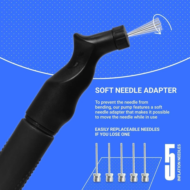 SPORTBIT Ball Pump for Sports Balls - Push & Pull Inflating System - Hand Pump for All Exercise Balls - Volleyball Pump, Basketball Inflator, Football & Soccer Ball Air Pump - Goes with 5 Needles Set - Image 2