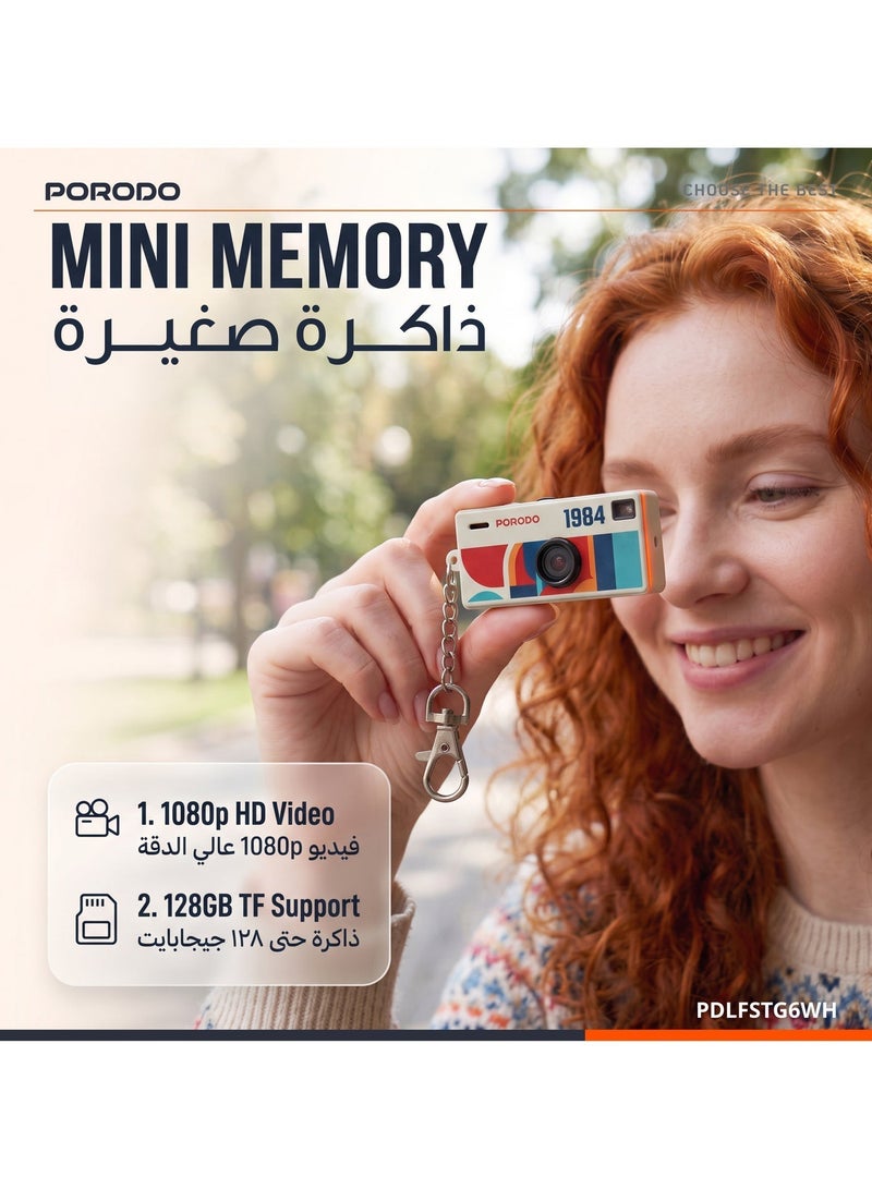 بورودو كاميرا رقمية Memo II بحجم الإبهام / كاميرا فيديو صغيرة عالية الدقة (HD) / تسجيل بدقة 1080P / دعم بطاقة TF حتى 128 جيجابايت / إضاءة تعبئة وميكروفون مدمجان / كاميرا جيب محمولة - لون أبيض - Image 2