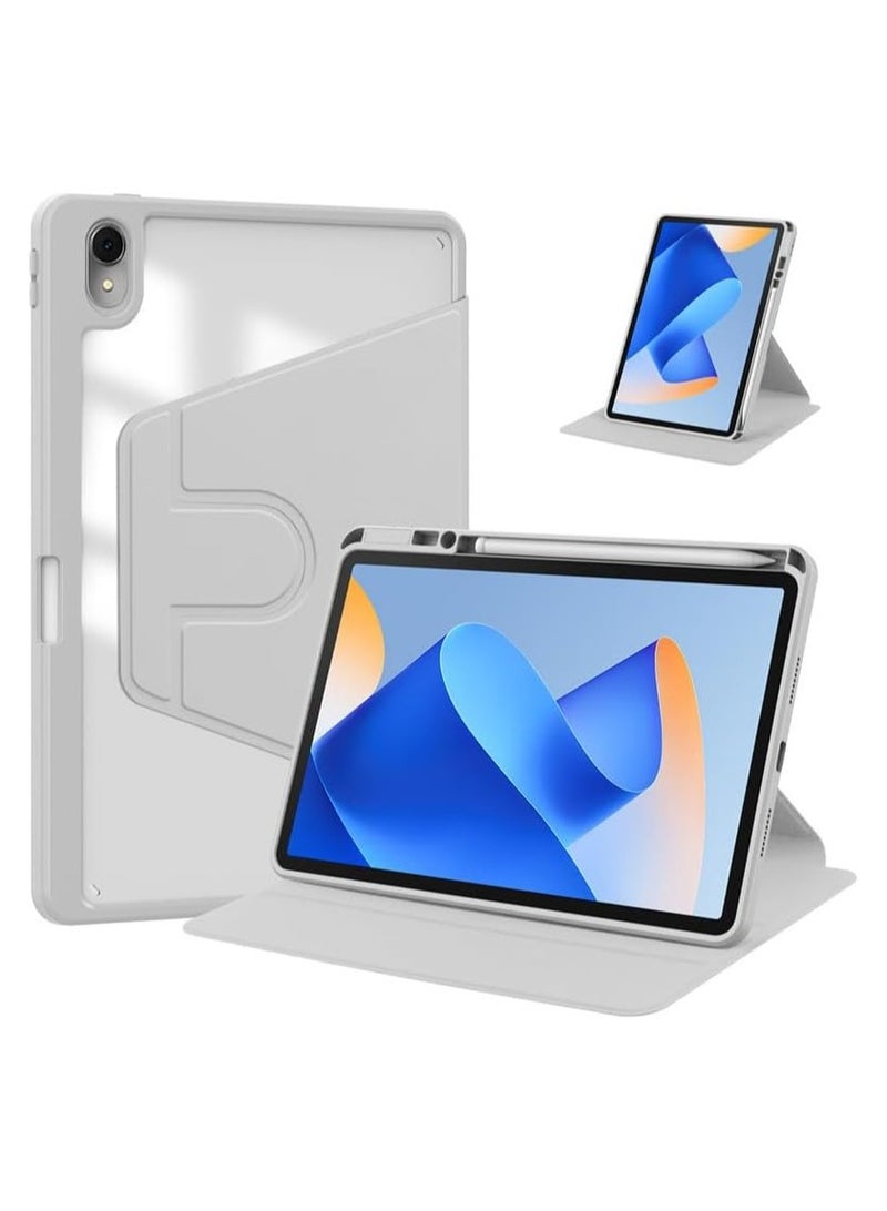 **غطاء لوحي لجهاز Huawei MatePad 11.5 S (إصدار 2025) مقاس 11.5 بوصة - الميزات: إيقاظ/نوم تلقائي، حامل دوار 360°، غطاء خلفي شفاف من الأكريليك، حامل قلم مدمج.**