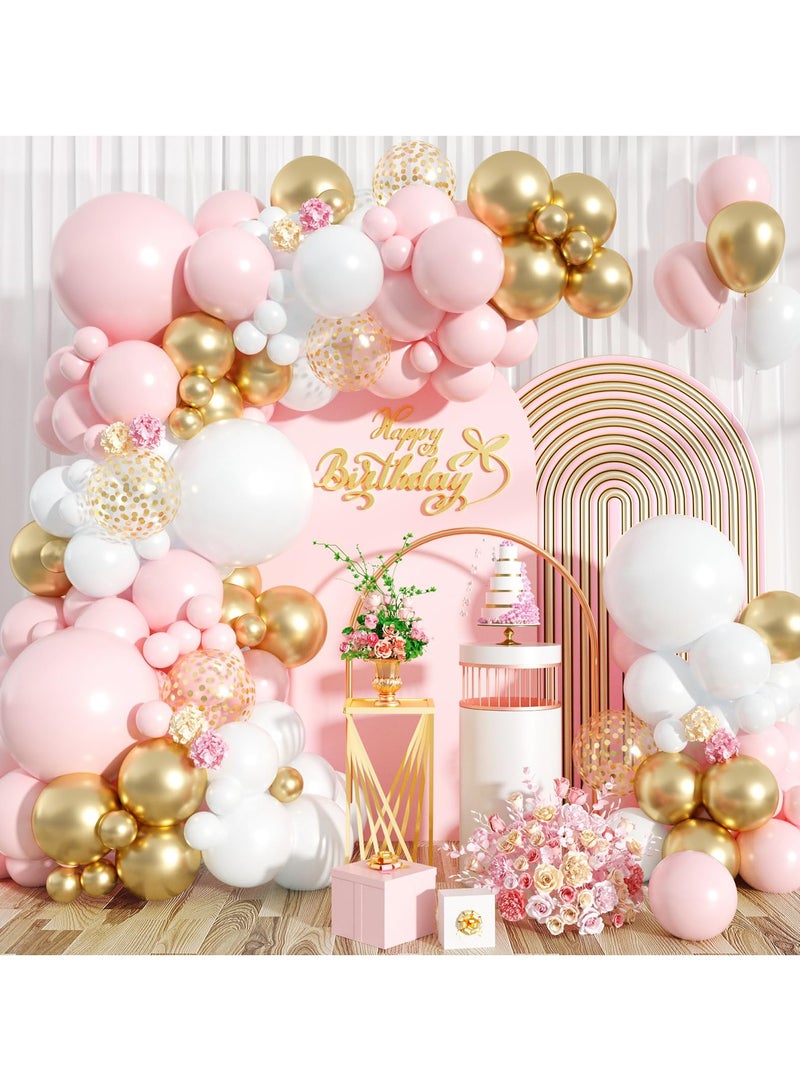 Pink and White Balloon Arch Kit, 121PCS Pink and Gold Balloon Garland Pastal Pink White Gold Confetti Balloons for Girls Birthday Baby Shower Wedding Bridal Shower Party Decorations - Image 1