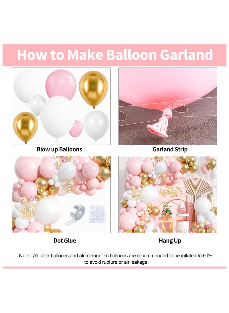 Pink and White Balloon Arch Kit, 121PCS Pink and Gold Balloon Garland Pastal Pink White Gold Confetti Balloons for Girls Birthday Baby Shower Wedding Bridal Shower Party Decorations - Image 3