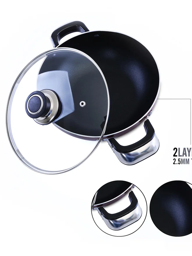 رويال فورد مقلاة ووك من الألومنيوم بغطاء زجاجي،  سم