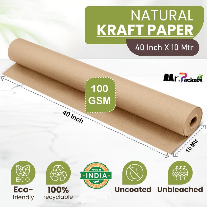 Mr Packers 40 Inch 10 Mtr Eco Kraft Natural Brown Paper Roll || 100 GSM || Perfect for Packing, Wrapping, Crafting, Shipping & DIY Projects || Unwaxed and Uncoated - Image 2