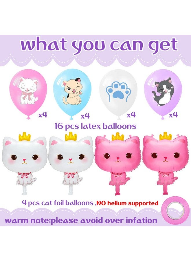 umoni Cat Party Balloons Kitty Balloons for Birthday Decoration 16 Cartoon Cat Print Latex Balloons 4 Crown Cat Foil Balloons for Cat Theme Birthday Party Baby Shower Supplies - Image 2