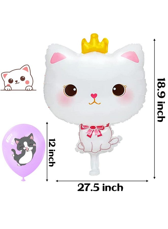 umoni Cat Party Balloons Kitty Balloons for Birthday Decoration 16 Cartoon Cat Print Latex Balloons 4 Crown Cat Foil Balloons for Cat Theme Birthday Party Baby Shower Supplies - Image 5