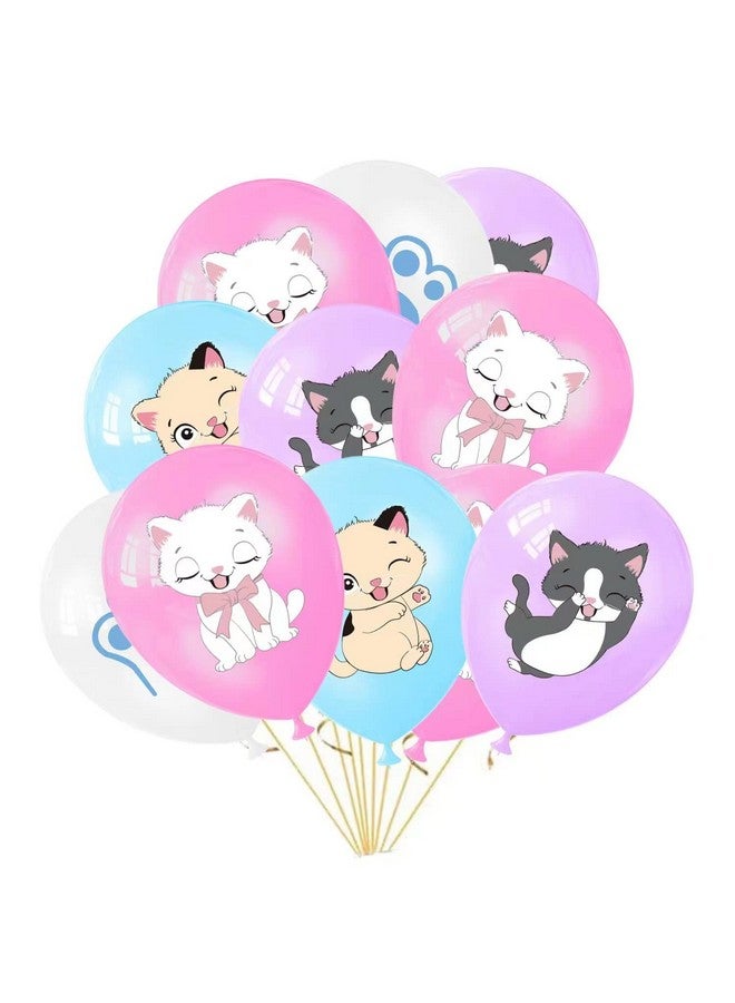 umoni Cat Party Balloons Kitty Balloons for Birthday Decoration 16 Cartoon Cat Print Latex Balloons 4 Crown Cat Foil Balloons for Cat Theme Birthday Party Baby Shower Supplies - Image 4