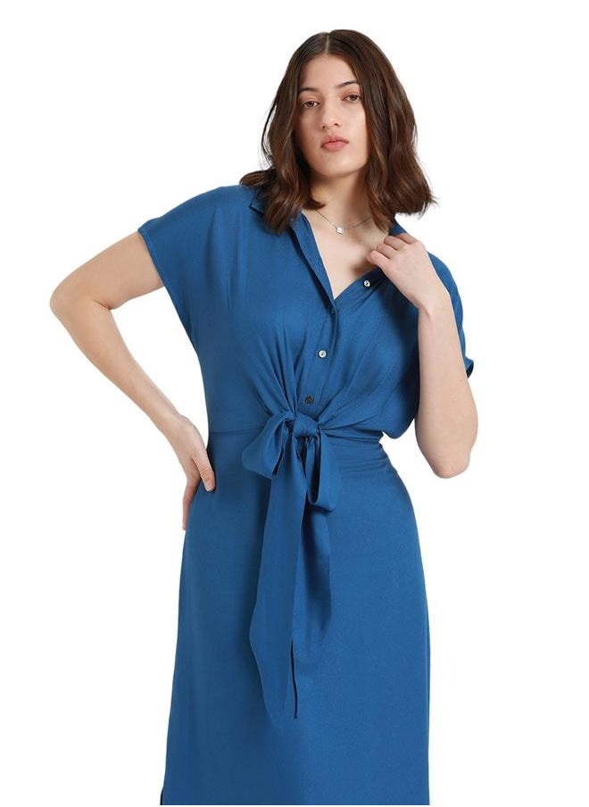 Dennis Lingo Regular Fit Blue Viscose Moss Dress Shirt Collar  - Image 1