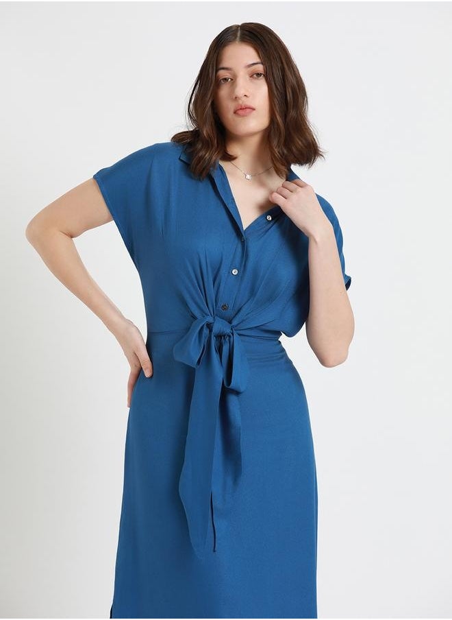 Dennis Lingo Regular Fit Blue Viscose Moss Dress Shirt Collar  - Image 4