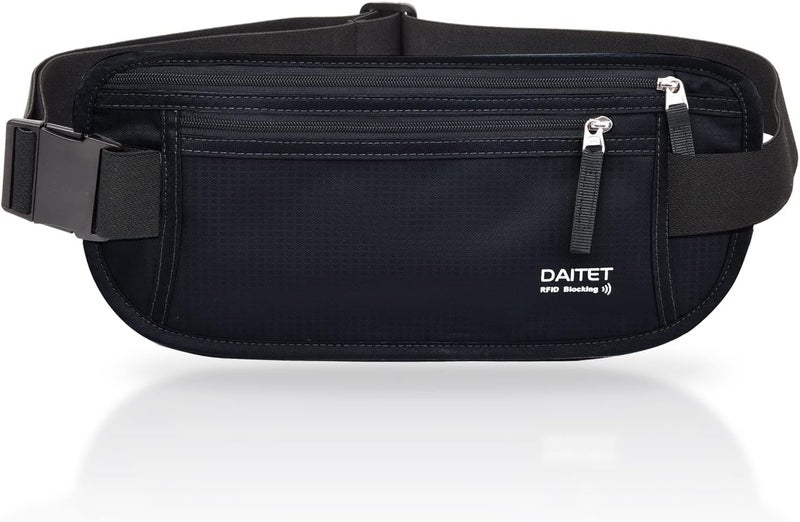 DAITET حزام النقود - حامل جواز السفر، محفظة سفر مخفية آمنة مع حجب RFID، حزام خفي للخصر - Image 1