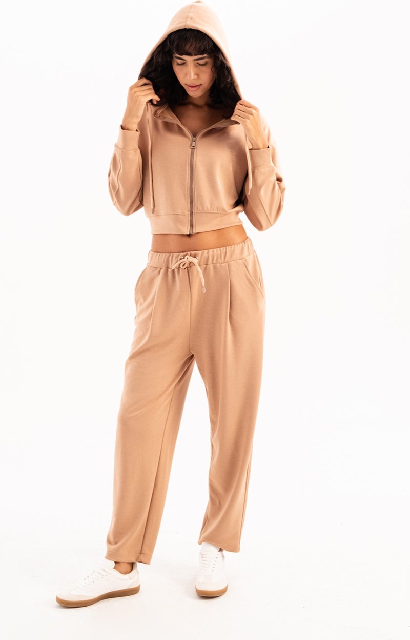 Justever Oversize Fit Elastic Waist Pocket Relaxed Cut Mink Women's Sweatpants - Flex  - Image 1