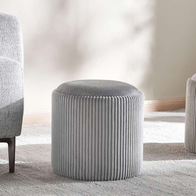 Pan Home Arianna Ribbed Pouf - Grey - Image 1