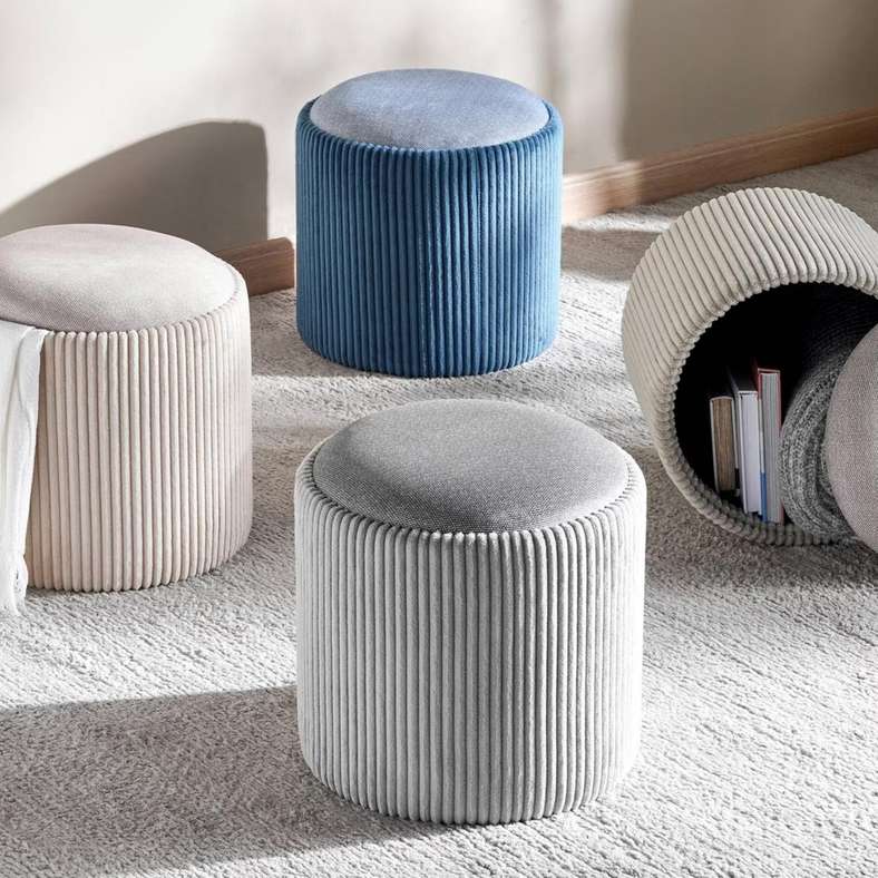 Pan Home Arianna Ribbed Pouf - Grey - Image 4