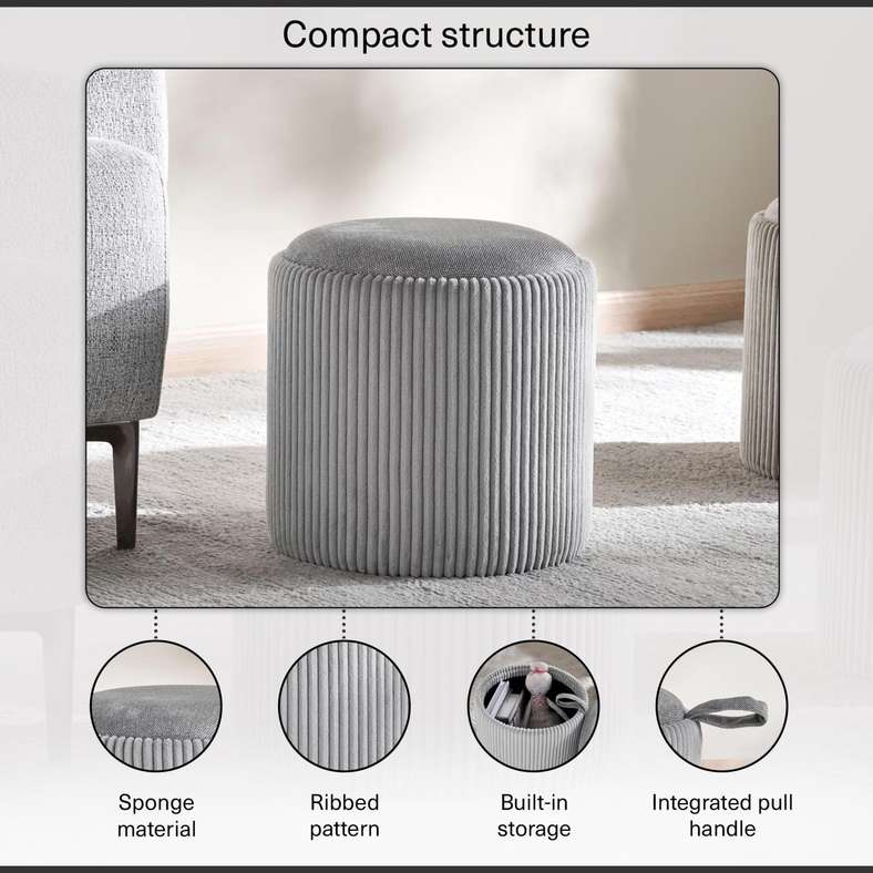 Pan Home Arianna Ribbed Pouf - Grey - Image 5