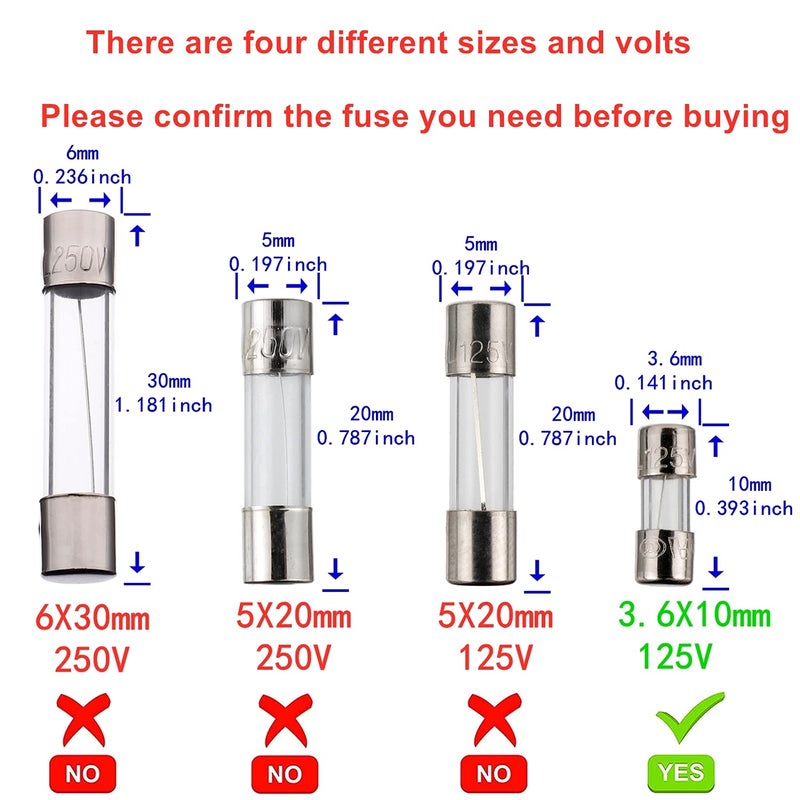 BOJACK F5AL125V 3.6x10 mm 5 A 125 V fuses 0.141x0.393 Inch 5 amp 125 Volt Fast Blow Glass Fuses (Pack of 10) - Image 2