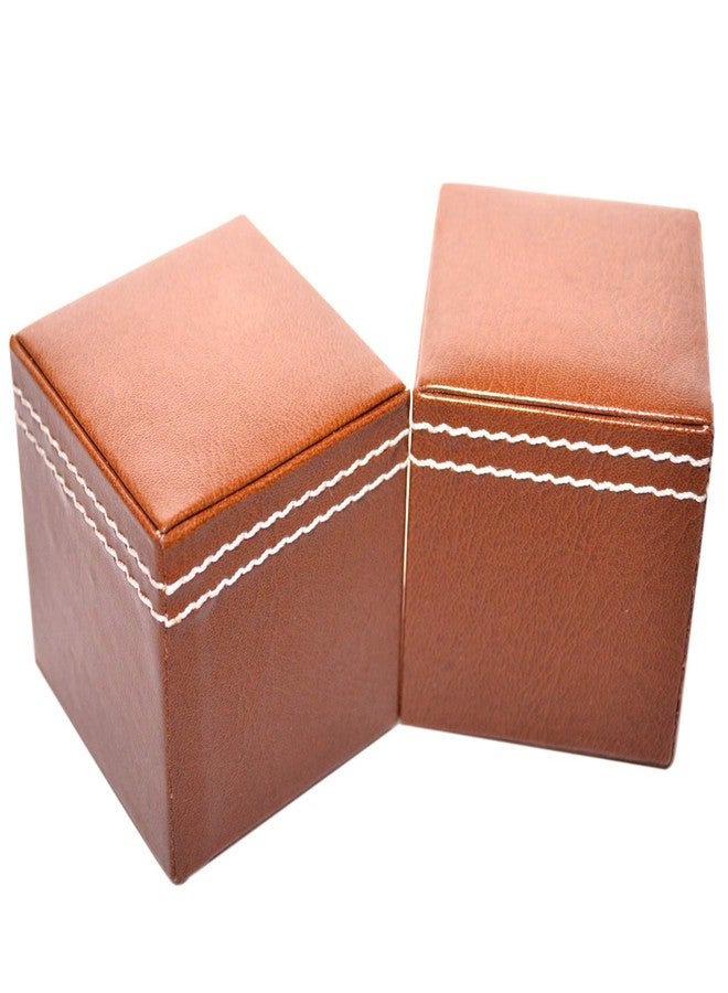 LRS Premium Leather Finish Paper Weight - Office Desk Accessory - 2x2x2.1 inch Cube shape (TAN - Pack of 2) - Image 1