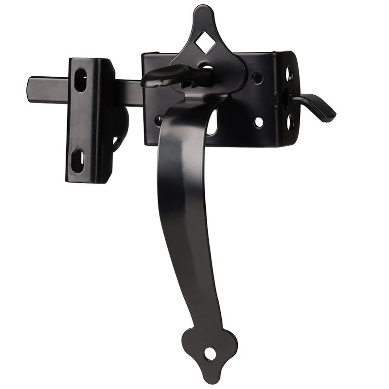 Gate Latch Thumb Latch Hardware Gate Latch for Wooden Fence Heavy Duty Self Locking Latches with 8 inch Handle Gate Kit for Wooden Fence Swing Outdoor Gate Steel Black Finish
