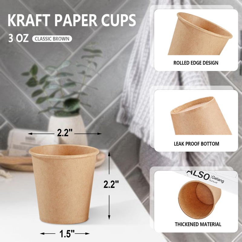 SIUQ 400 Pack 3 oz Kraft Paper Cups, Disposable Bathroom Cups, Mini Mouthwash Cups, Hot/Cold Beverage Drinking Cup for Gargle Espresso Juice Medicine (Brown) - Image 2