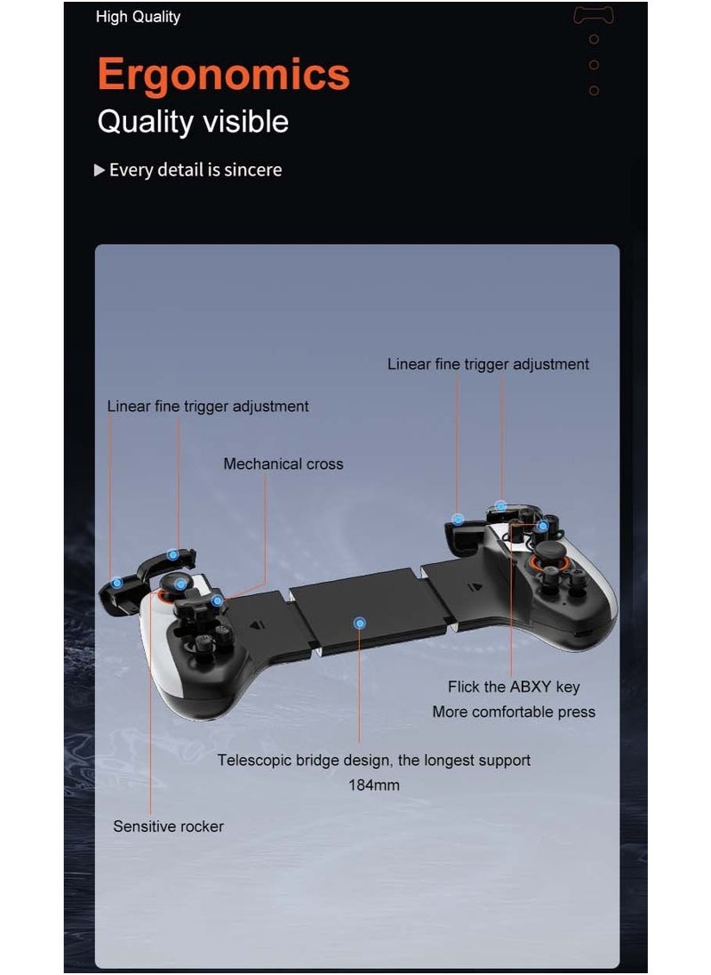 Professional Stretch Gamepad Gamwing Cooling Gamepad Bluetooth Gaming Controller compatible with Android iOS PC Switch with Hall Joysticks Precidion Trigger Vibration Motor