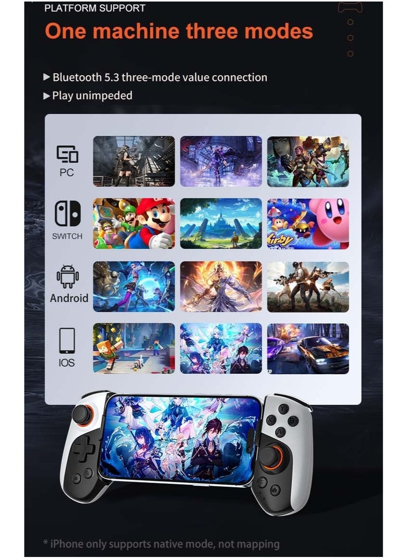 Professional Stretch Gamepad Gamwing Cooling Gamepad Bluetooth Gaming Controller compatible with Android iOS PC Switch with Hall Joysticks Precidion Trigger Vibration Motor