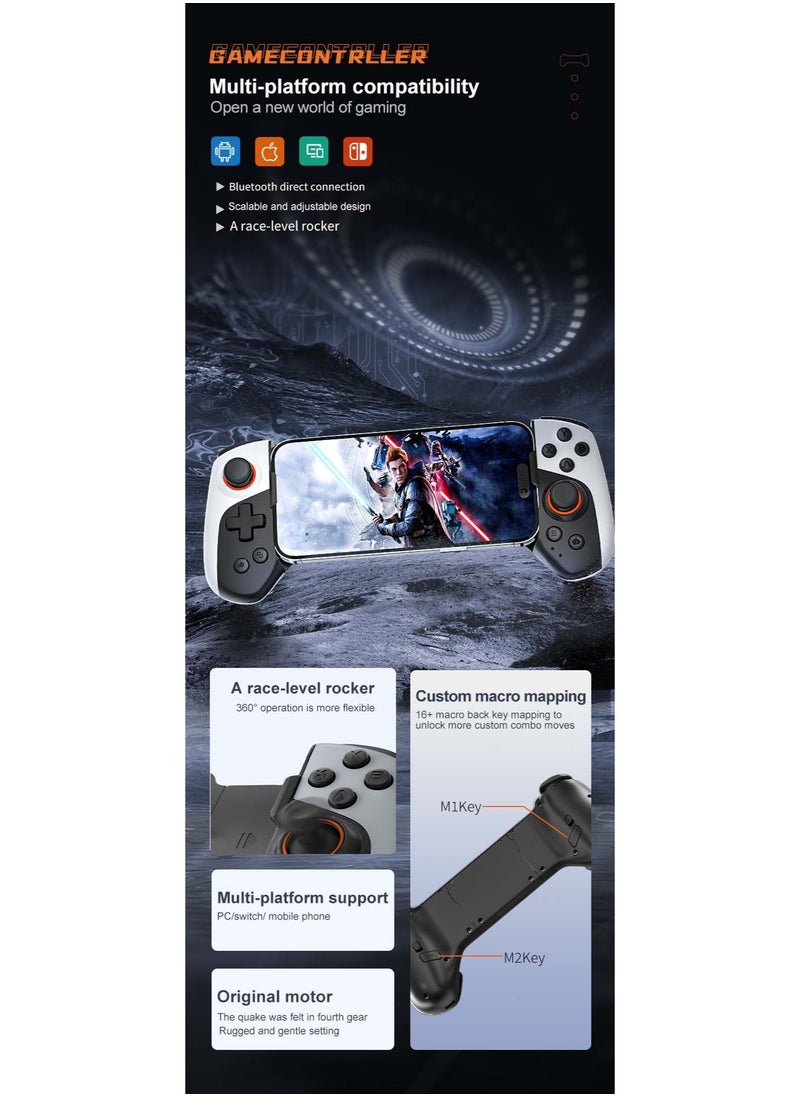 Professional Stretch Gamepad Gamwing Cooling Gamepad Bluetooth Gaming Controller compatible with Android iOS PC Switch with Hall Joysticks Precidion Trigger Vibration Motor