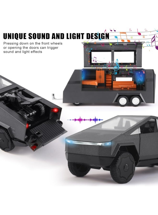 أوزيغالور لعبة سيارات تيسلا سايبرتراك - نموذج معدني بمقياس ١:٣٢ - بها تأثيرات صوتية وضوئية وحركة سحب للخلف - لون رمادي - فئة الهدايا - Image 3