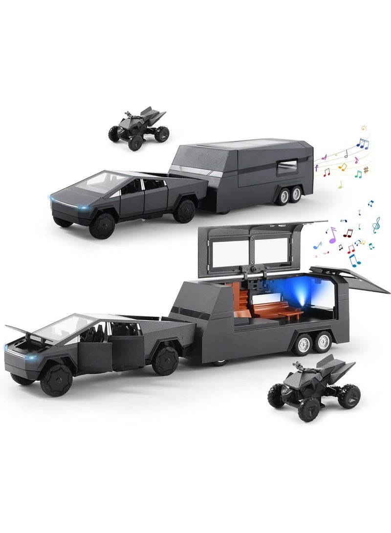 أوزيغالور لعبة سيارات تيسلا سايبرتراك - نموذج معدني بمقياس ١:٣٢ - بها تأثيرات صوتية وضوئية وحركة سحب للخلف - لون رمادي - فئة الهدايا - Image 1