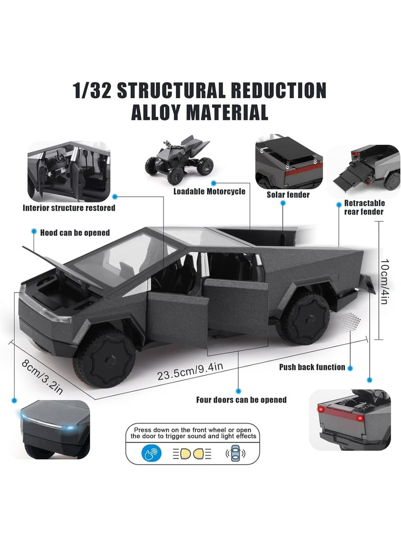 أوزيغالور لعبة سيارات تيسلا سايبرتراك - نموذج معدني بمقياس ١:٣٢ - بها تأثيرات صوتية وضوئية وحركة سحب للخلف - لون رمادي - فئة الهدايا - Image 2