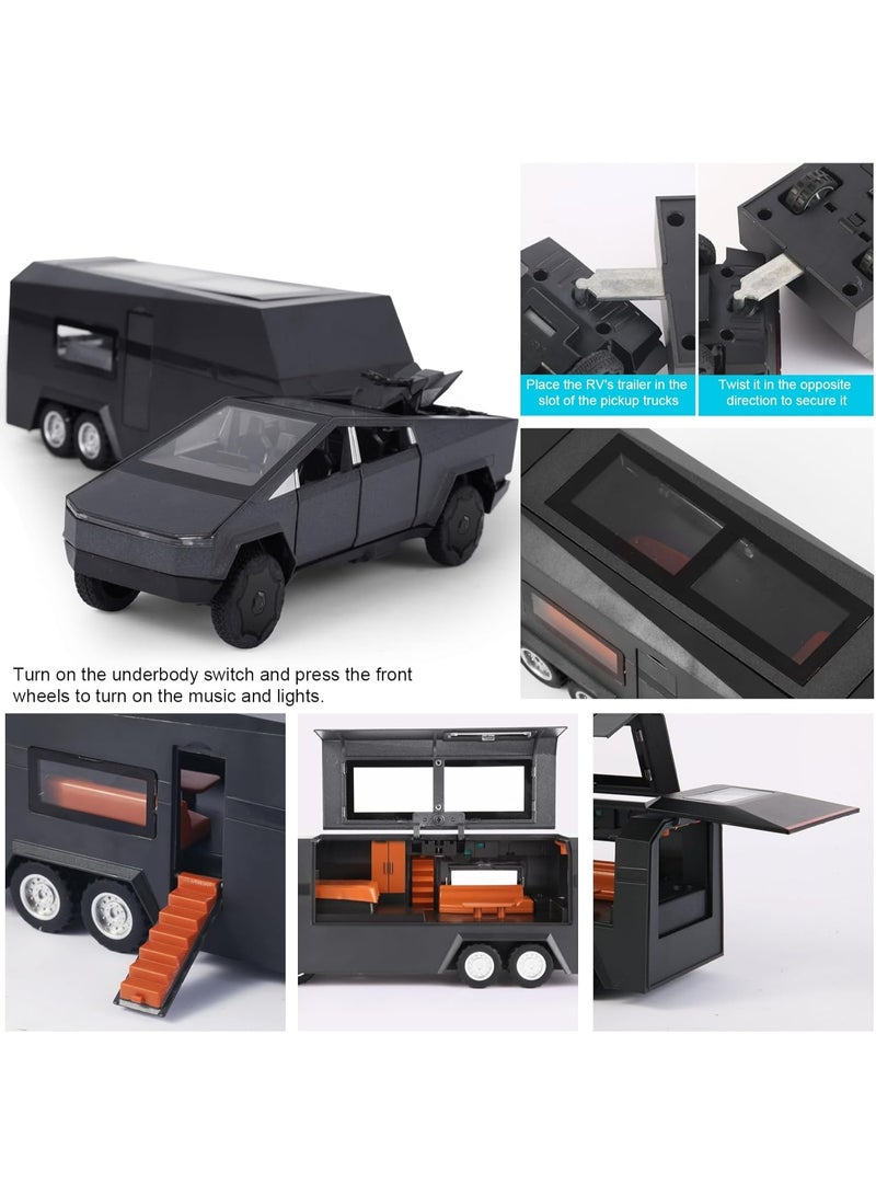 أوزيغالور لعبة سيارات تيسلا سايبرتراك - نموذج معدني بمقياس ١:٣٢ - بها تأثيرات صوتية وضوئية وحركة سحب للخلف - لون رمادي - فئة الهدايا - Image 4