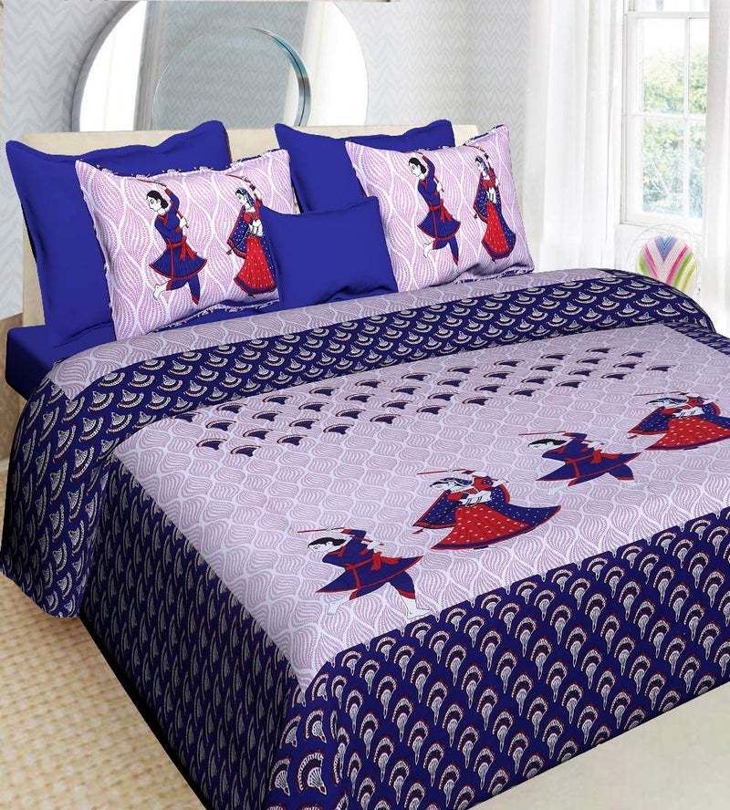 BedZone 100% Cotton Rajasthani Jaipuri King Size bedsheets Combo Double Bed Set 2 Double Bedsheet with 4 Pillow Cover - (Multicolour) 27 - Image 2