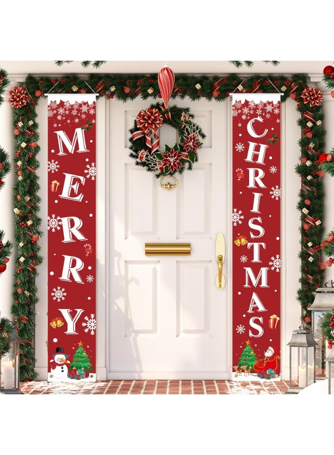 Merry Christmas Door Banner Porch Signs Welcome Banner for Home Holiday Winter Xmas Santa Backdrop Hanging Decor Yard Sign for Front Door Wall Cover Party Supplies Christmas Decoration - Image 1