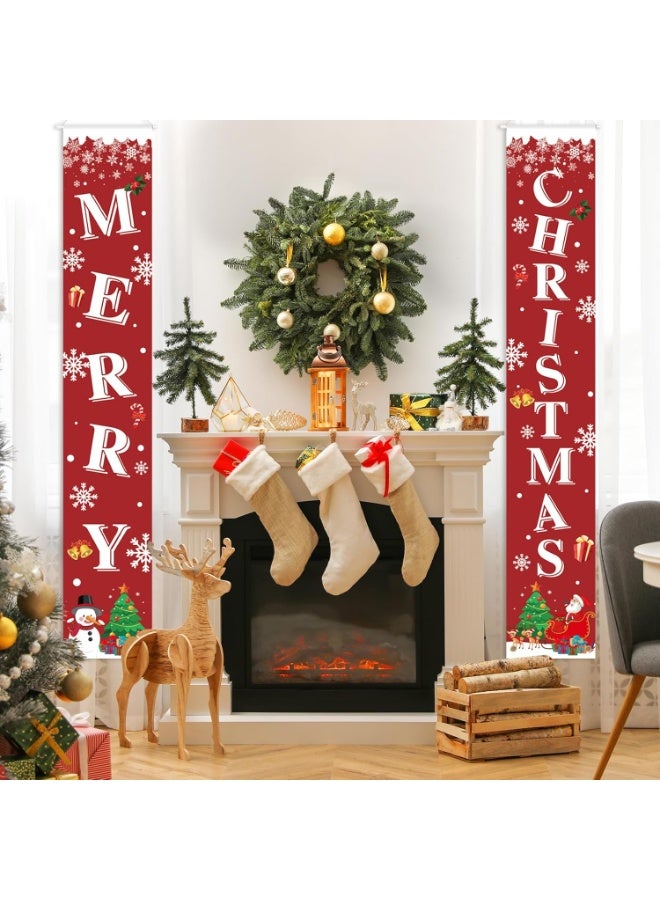 Merry Christmas Door Banner Porch Signs Welcome Banner for Home Holiday Winter Xmas Santa Backdrop Hanging Decor Yard Sign for Front Door Wall Cover Party Supplies Christmas Decoration - Image 2