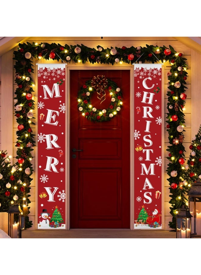 Merry Christmas Door Banner Porch Signs Welcome Banner for Home Holiday Winter Xmas Santa Backdrop Hanging Decor Yard Sign for Front Door Wall Cover Party Supplies Christmas Decoration - Image 5