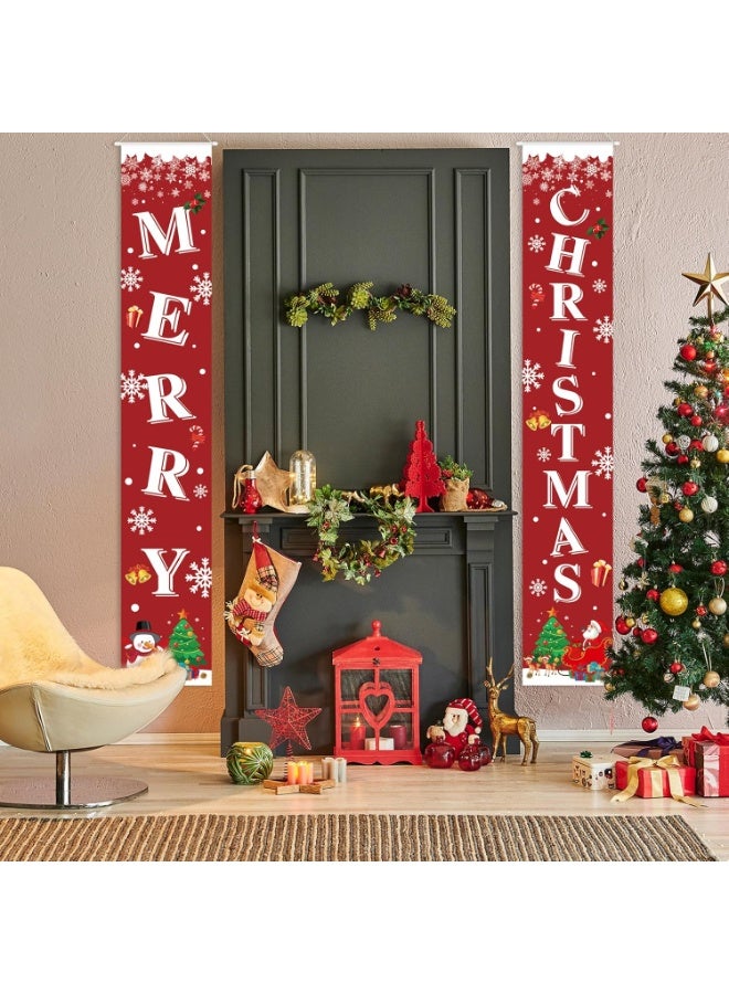 Merry Christmas Door Banner Porch Signs Welcome Banner for Home Holiday Winter Xmas Santa Backdrop Hanging Decor Yard Sign for Front Door Wall Cover Party Supplies Christmas Decoration - Image 3