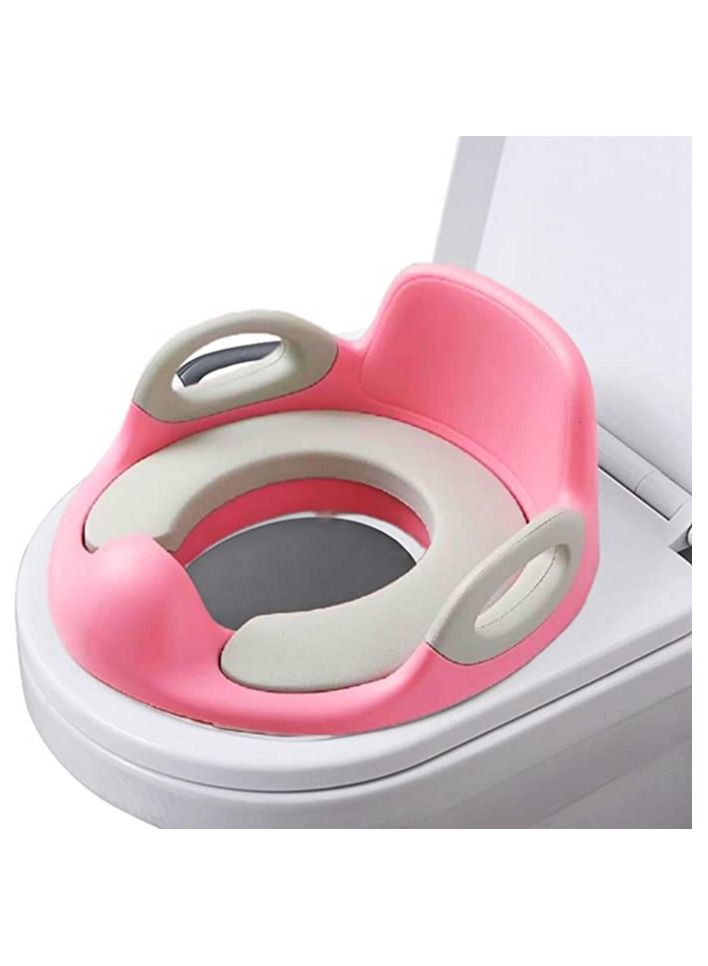 بيوتي أمبيشون مقعد التدريب على النونية للأطفال والأولاد والبنات ، غطاء مقعد المرحاض للأطفال الصغار مع مقبض وسادة مسند الظهر للمدرب المرحاض - للمراحيض المستديرة والبيضاوية (وردي) - Image 1