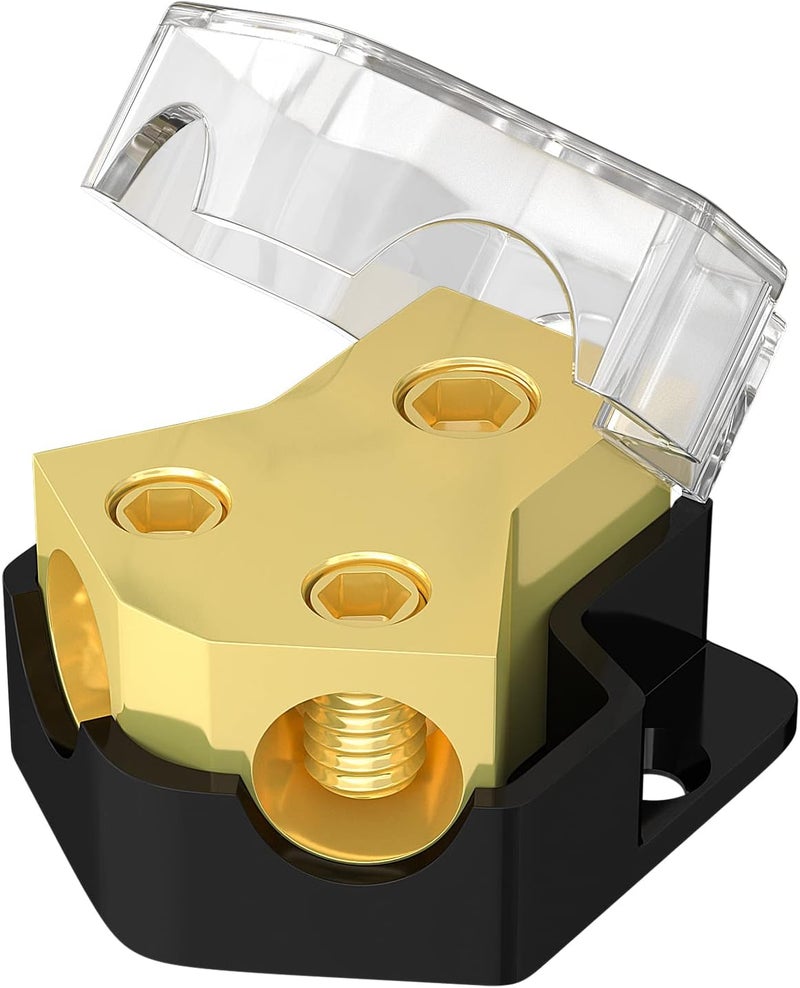 Joinfworld Power Distribution Block Car Audio 2 Way Ground Distribution Block 0/2/4 Gauge in 4/8/10 Gauge Out Amp Distribution Block Splitter for Auto Car Boat - Image 1